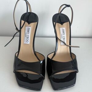Jimmy Choo Glossy Black Ankle Strap Heels